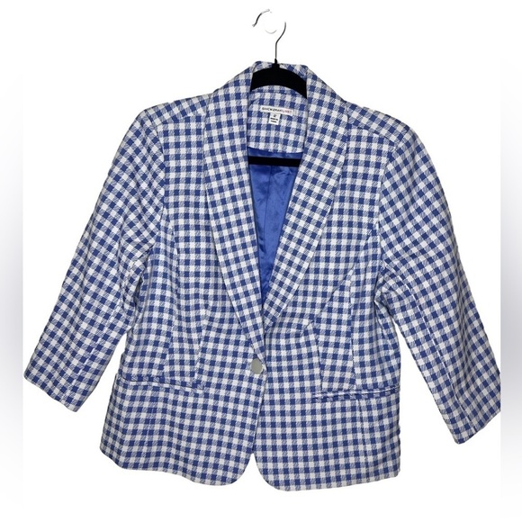 ISSAC Mizrahi Women's Coat Check Blazer Size 12 Blue - Picture 1 of 6